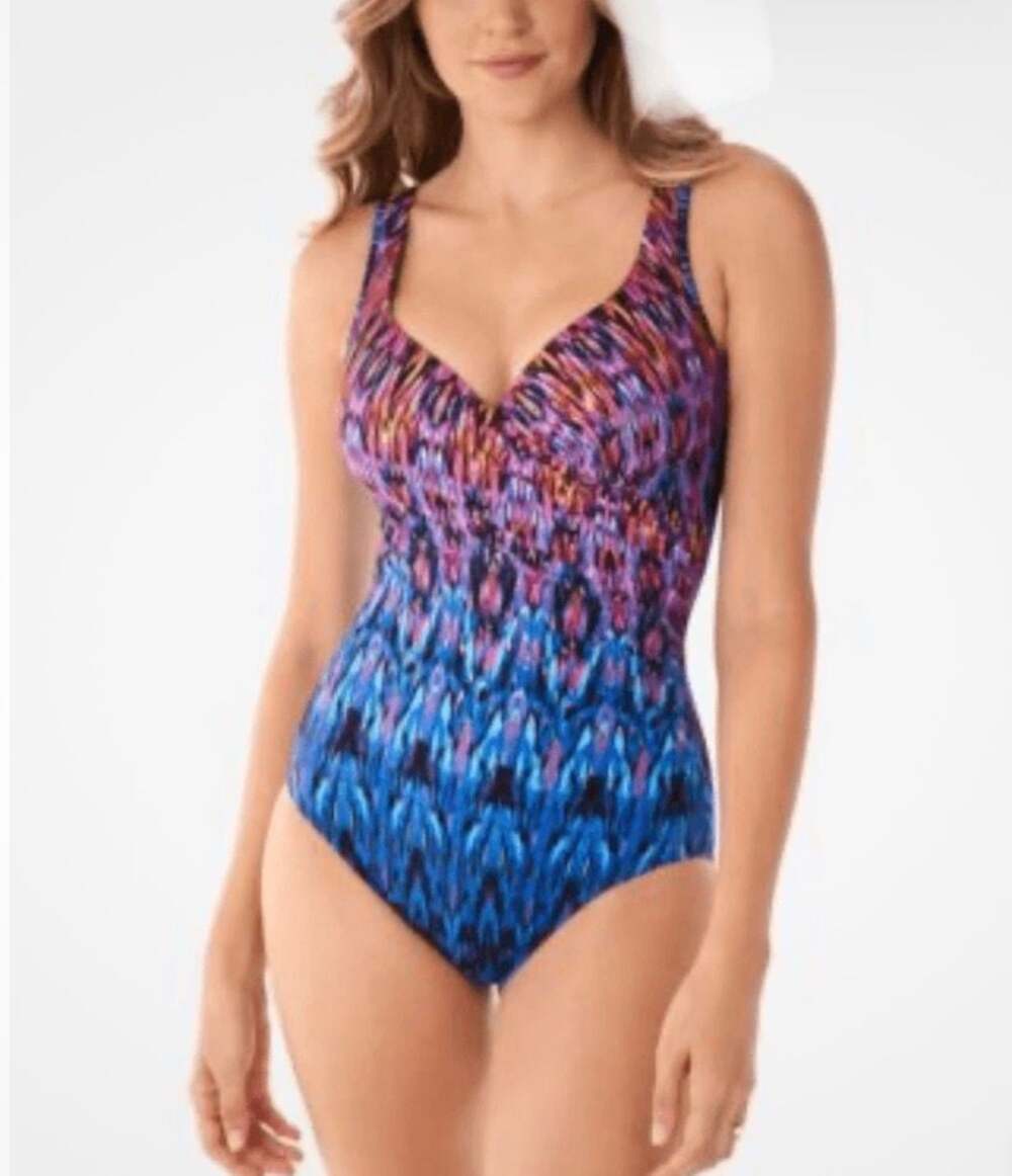 Miraclesuit Women's Pink Blue Printed Vesuvio Its A Wrap One Piece Size 8